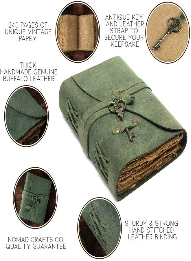 TUZECH Vintage Leather Journal - Handmade Deckle Edge Paper Notebook - Antique Leather Bound Sketchbook for Writing, Drawing, Book of Shadows & Gifts (7x5 Inches) (Green) - Image 2